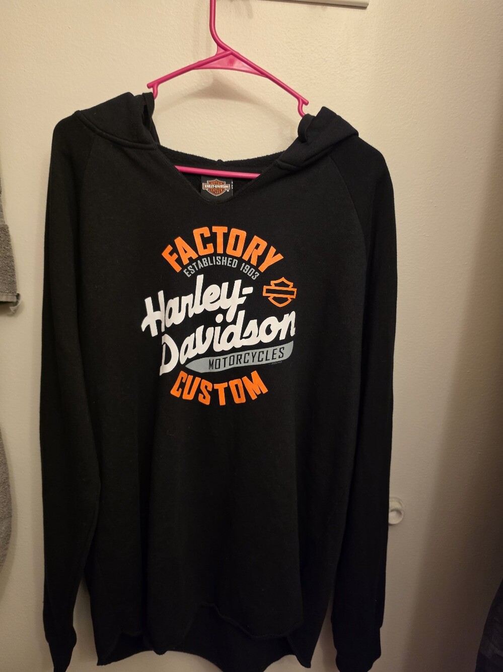 Harley-Davidson Black Hooded Sweatshirt with Orange & White Logo